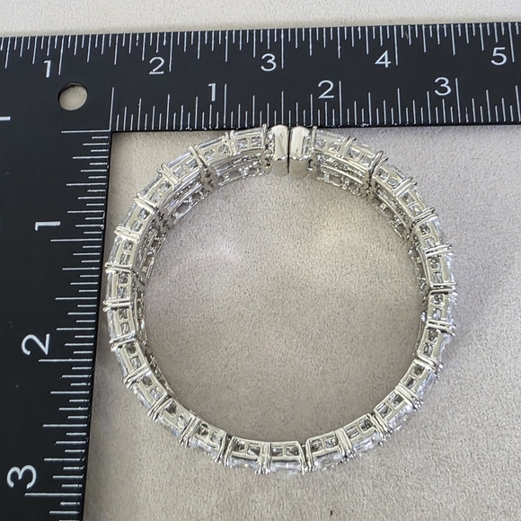 Quality Triple Row Cubic Zirconia Crystal Statement Bangle Bracelet - Picture 4 of 13